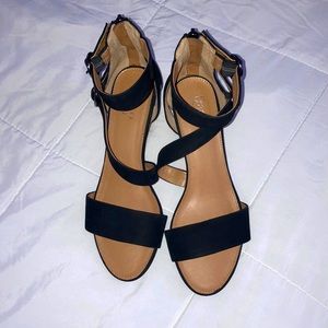 Black suede wedges, size 10